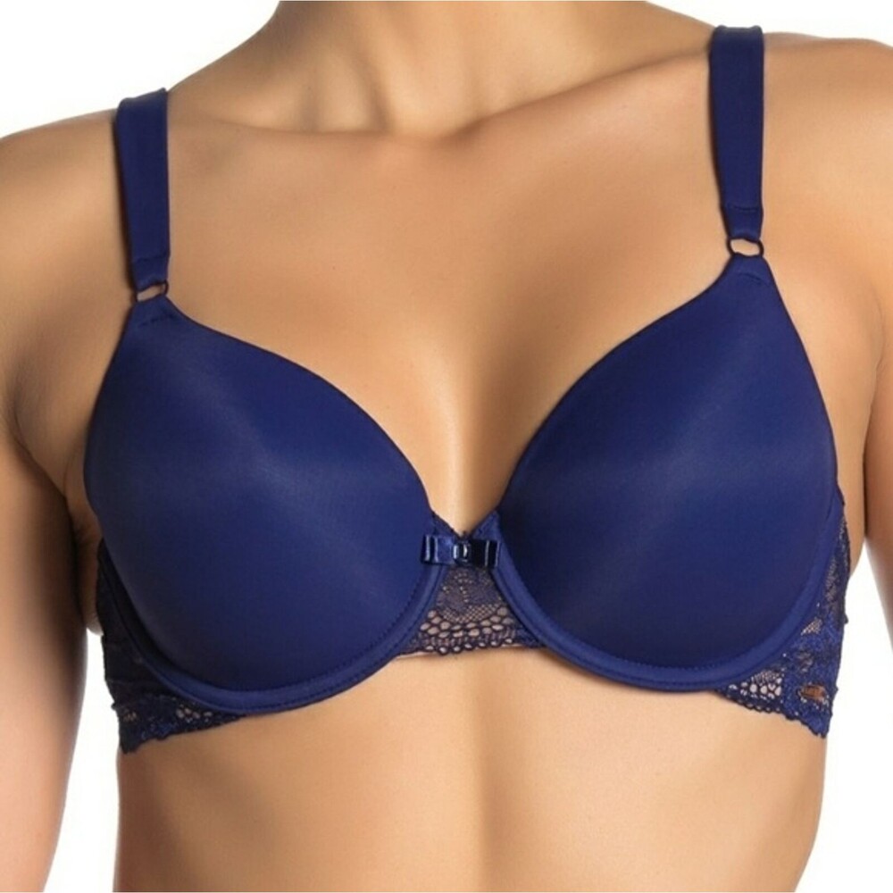 Parfait NWT Blue Underwire T-Shirt Bra Full Coverage Lace Trim Padded Bra 34D - Picture 2 of 4